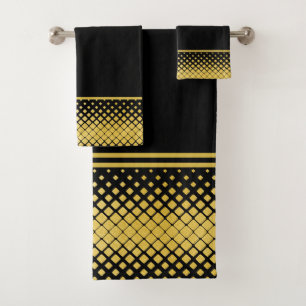 Black and Gold Geometric Bath Towel Set