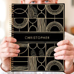 Black and Gold Geometric Custom Name  Planner<br><div class="desc">This sleek planner design features a striking black background with a bold geometric pattern in shimmering gold accents. The modern layout highlights a custom name in the centre, making it both stylish and personalised. Ideal for professionals, students, or anyone who appreciates contemporary design. Perfect for organising daily tasks, appointments, or...</div>
