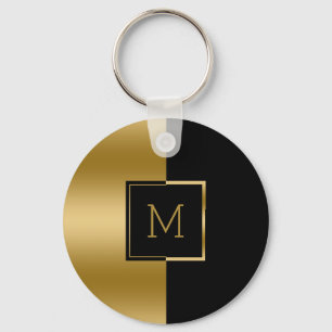 Black And Gold Geometric Design Key Ring