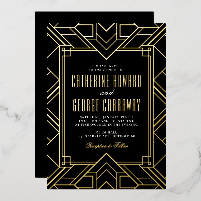 Black and Gold Geometric Gatsby Wedding (Front/Back)