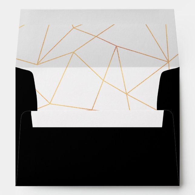 Black and Gold Geometric Lines wedding Envelope (Back (Bottom))