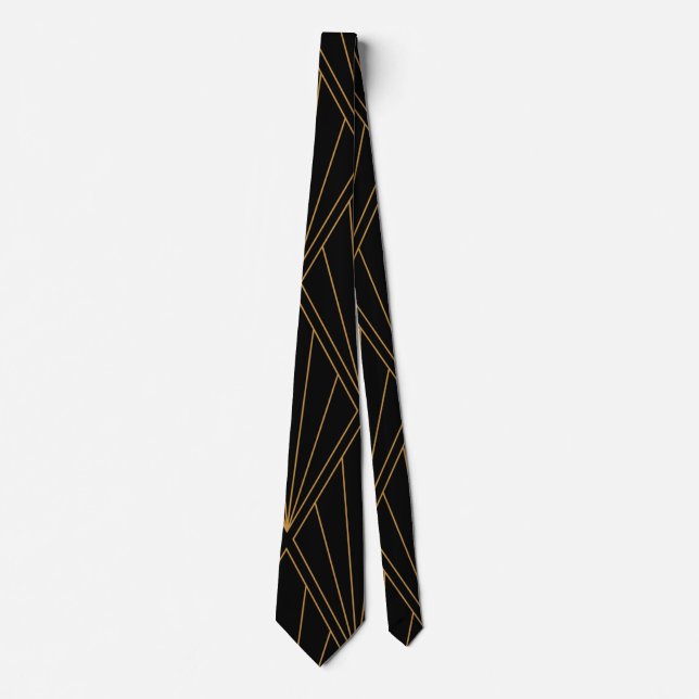 Black and Gold Geometric Men's Neck tie (Front)