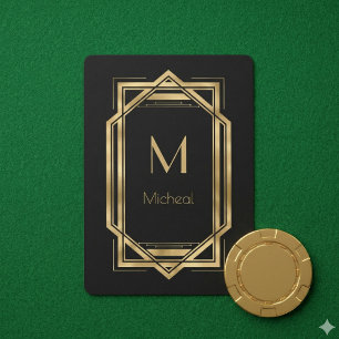Black and Gold Geometric   Monogram & Name Playing Cards