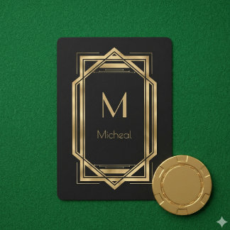 Black and Gold Geometric | Monogram & Name Playing Cards
