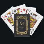 Black and Gold Geometric | Monogram & Name Playing Cards<br><div class="desc">Elegant and chic black and gold art deco geometric frame with monogram. This is a template ready for you to personalise with your initial. Inspired by the 1920's Gatsby  Art Deco style. Great for speakeasy party or just regular poker night.</div>