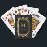 Black and Gold Geometric | Monogram & Name Playing Cards<br><div class="desc">Elegant and chic black and gold art deco geometric frame with monogram. This is a template ready for you to personalise with your initial. Inspired by the 1920's Gatsby  Art Deco style. Great for speakeasy party or just regular poker night.</div>