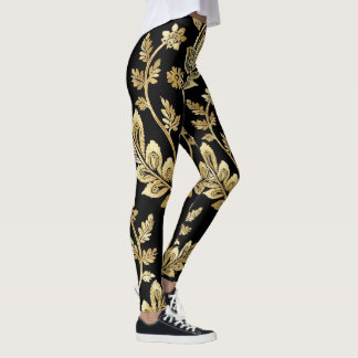Black And Gold Geometric Motif Leggings
