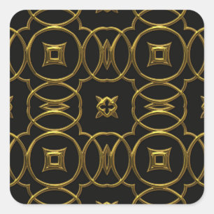 Black and Gold Geometric Pattern Shiny Elegant Square Sticker