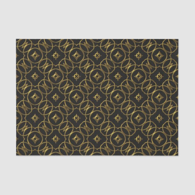 Black and Gold Geometric Pattern Shiny Elegant Tissue Paper (Front)