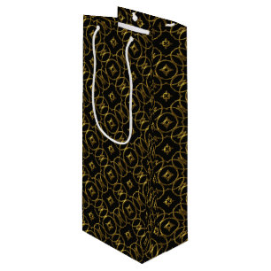 Black and Gold Geometric Pattern Shiny Elegant Wine Gift Bag