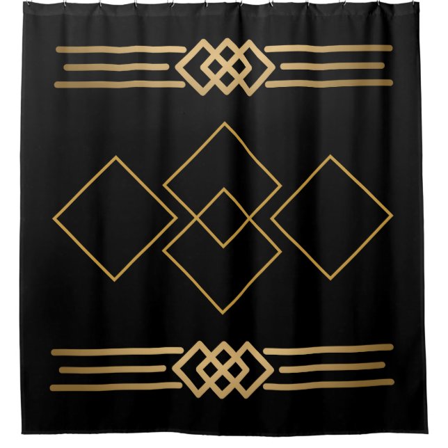 Black and Gold Geometric Shower Curtain (Front)