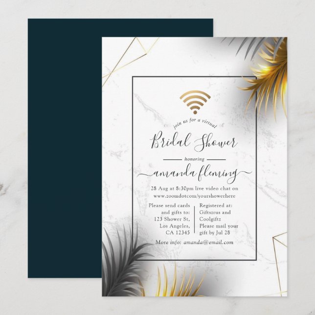 Black and Gold Geometric Tropical Virtual Shower Invitation (Front/Back)
