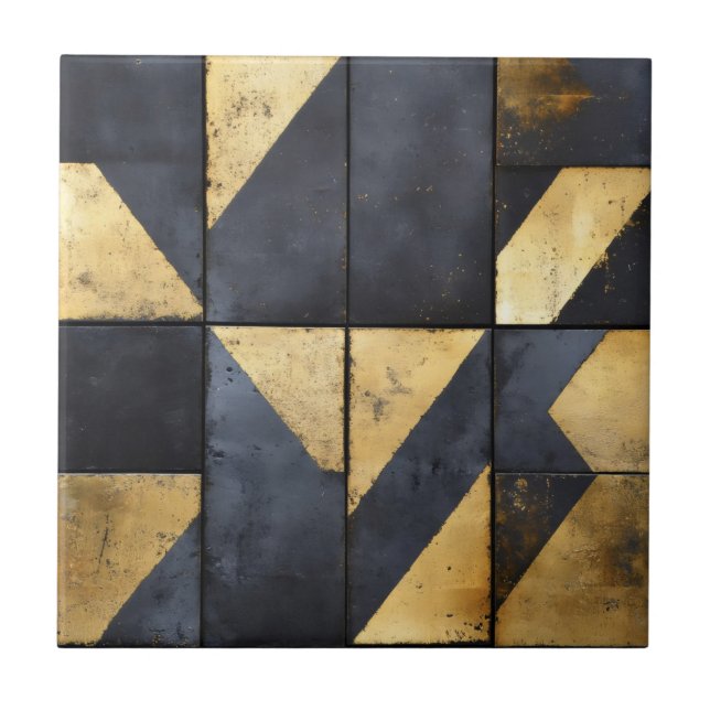 Black and Gold Geometrical Pattern Tile (Front)