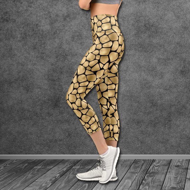 Black and Gold Giraffe Pattern Capri Leggings (Creator Uploaded)