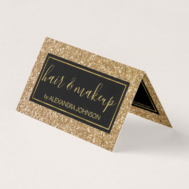 Black and Gold Girly Sparkle Glitter Salon Business Card (Front)