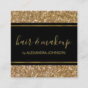 Black and Gold Girly Sparkle Glitter Salon Square Business Card