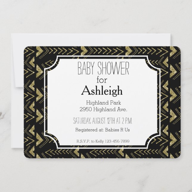 Black and Gold Glam Arrows baby shower Invitation (Front)