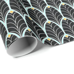 Black and Gold Glam Art Deco Palmetto Wrapping Paper