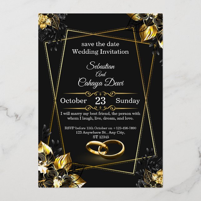 Black and Gold Glam Luxury Wedding Invitation  (Front)
