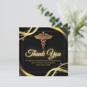 Black and Gold Glam Nursing Graduation Thank You C Card