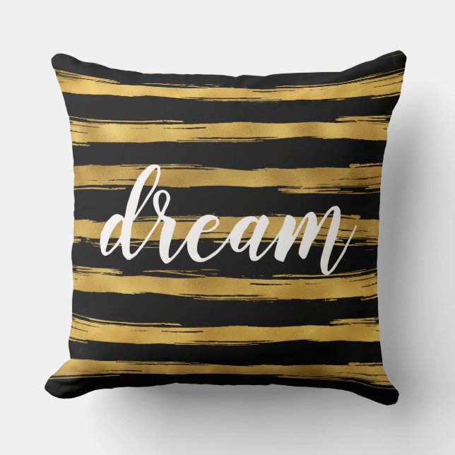 Black and Gold Glam Stripes Dream Cushion (Front)