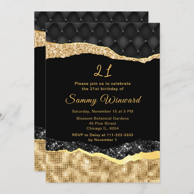 Black and Gold Glam Tears Birthday Party Invitation (Front/Back)