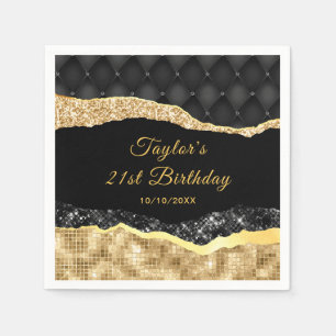 Black and Gold Glam Tears Birthday Party Napkin