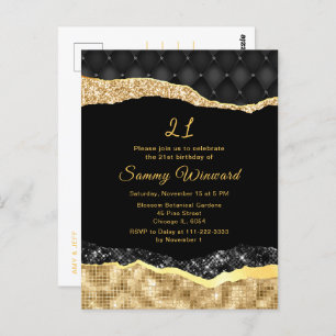 Black and Gold Glam Tears Birthday Party Postcard