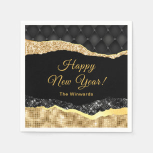 Black and Gold Glam Tears Happy New Year Napkin