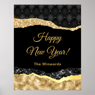 Black and Gold Glam Tears Happy New Year Poster