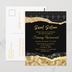 Black and Gold Glam Tears Sweet Sixteen Postcard