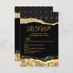 Black and Gold Glam Tears Sweet Sixteen RSVP Card