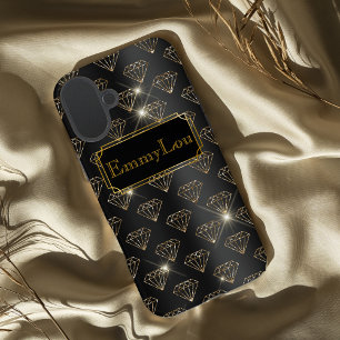 Black and Gold glamourous art deco diamonds iPhone 16 Plus Case