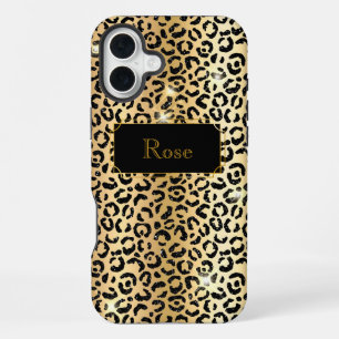Black and Gold glamourous lepard print iPhone 16 Plus Case