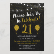 Black And Gold Glitter 21st Birthday Invitation