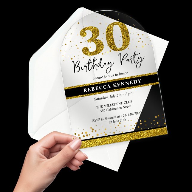 Black And Gold Glitter 30th Birthday Party Acrylic Invitations (Black And Gold Glitter 30th Birthday Party Acrylic Invitations
)