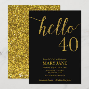 Black and Gold Glitter 40th Birthday Invitation