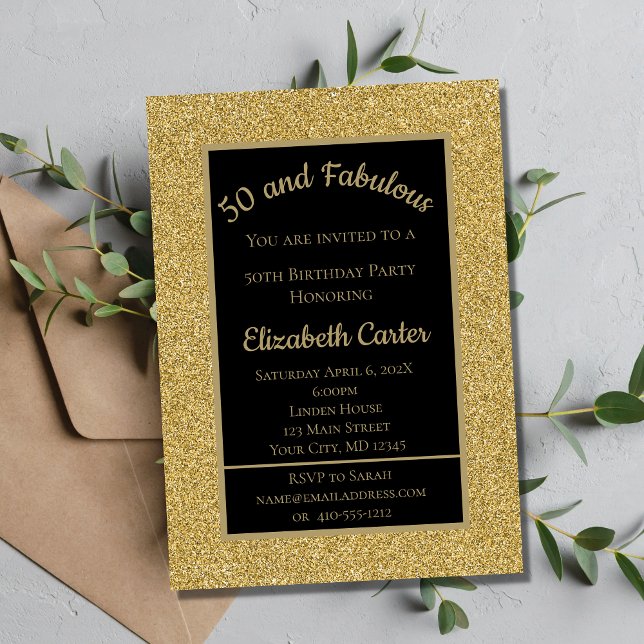 Black and Gold Glitter 50 and Fabulous Birthday  (Creator Uploaded)