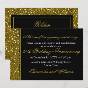 Black And Gold Glitter 50th Wedding Anniversary Invitation