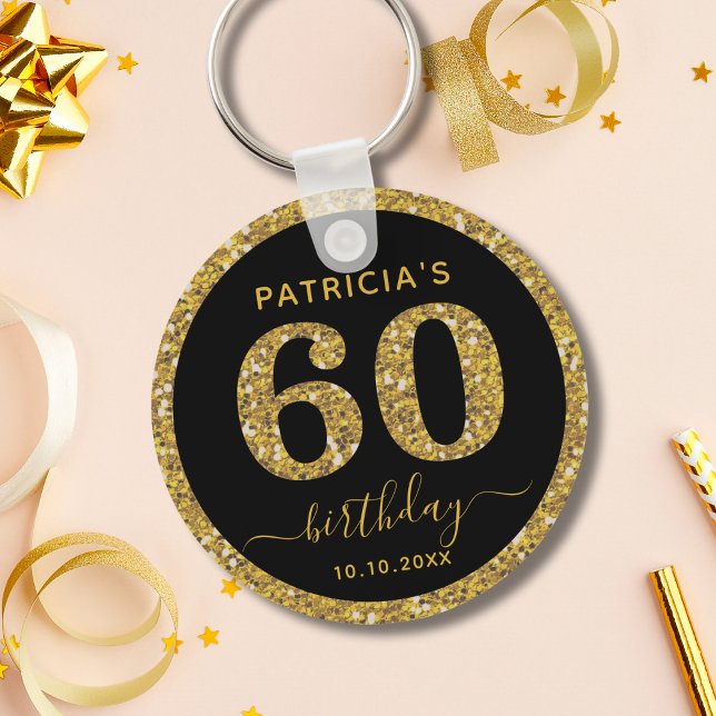 Black And Gold Glitter 60th Birthday Party Favor   Key Ring (Creator Uploaded)