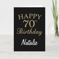 Black and Gold Glitter 70th Birthday Card