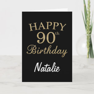 Black and Gold Glitter 90th Birthday Card