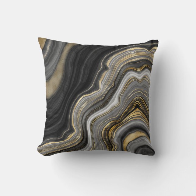 Black and Gold Glitter Agate Abstract Cushion (Front)