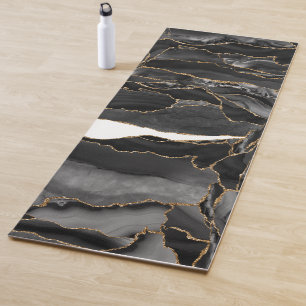 Black and Gold Glitter Agate Abstract Yoga Mat