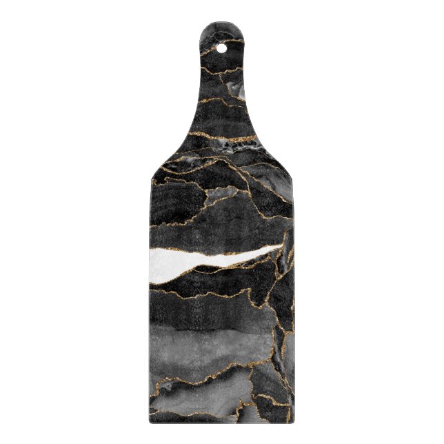 Black and Gold Glitter Agate Cutting Board (Front)