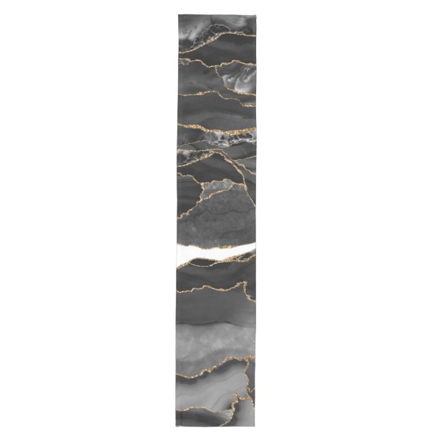 Black and Gold Glitter Agate Medium Table Runner (Front)