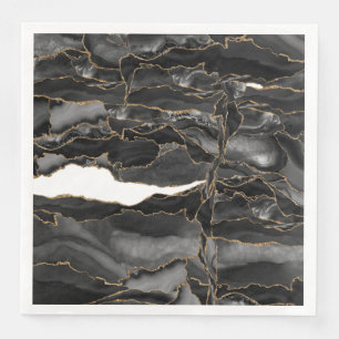 Black and Gold Glitter Agate Napkin