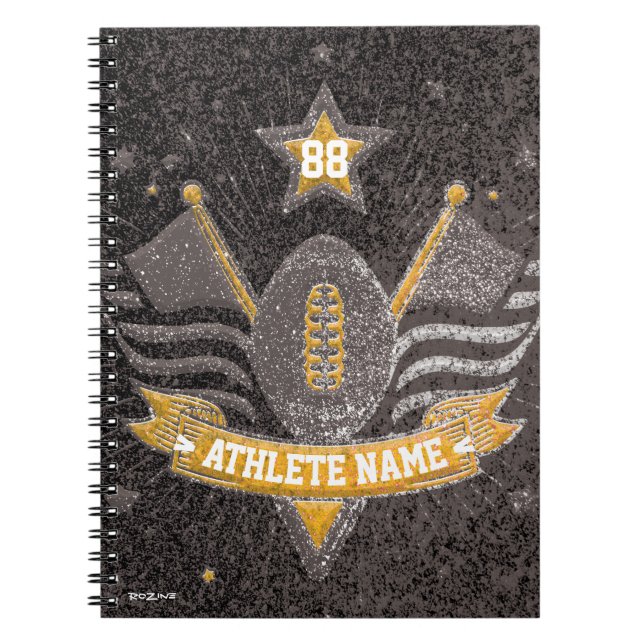 Black and Gold Glitter American Football Champions Notebook (Front)