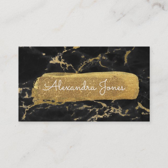 Black and Gold Glitter and Sparkle Marble Business Card (Front)
