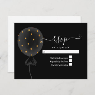 Black and Gold Glitter Balloon Wedding RSVP Card